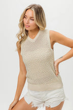 BiBi Womens Top Pearl Beaded Knitted V Neck Sleveless Blouse b352813169c742eb8ef39c19ed0adf2c-Max-Origin Trendsi