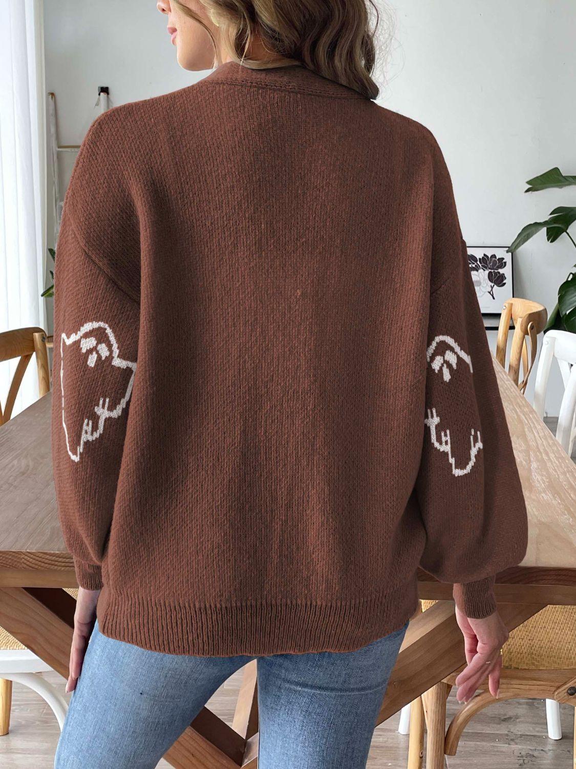 Knit Cardigan Animal Pattern V-Neck Dropped Shoulder Knitwear b35a4e28-e9ab-4812-809f-c30a03b5b620-Max Trendsi