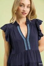 Umgee Mini Baby Doll Dress Linen Tiered Navy Ruffled Short Sleeve b37f076f-9556-4842-8008-40c3cca9f741-Max-Origin Trendsi