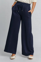 Umgee Midnight Wide Leg Women Pants Drawstring Waist with Pockets b3891608-0708-408e-aad9-f97a65db9df6-Max Trendsi