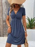 Casual Mini Dress Twist Front V-Neck Short Sleeve Navy b3a814cec3834f09ad10217c64fda42c-Max-Origin Trendsi