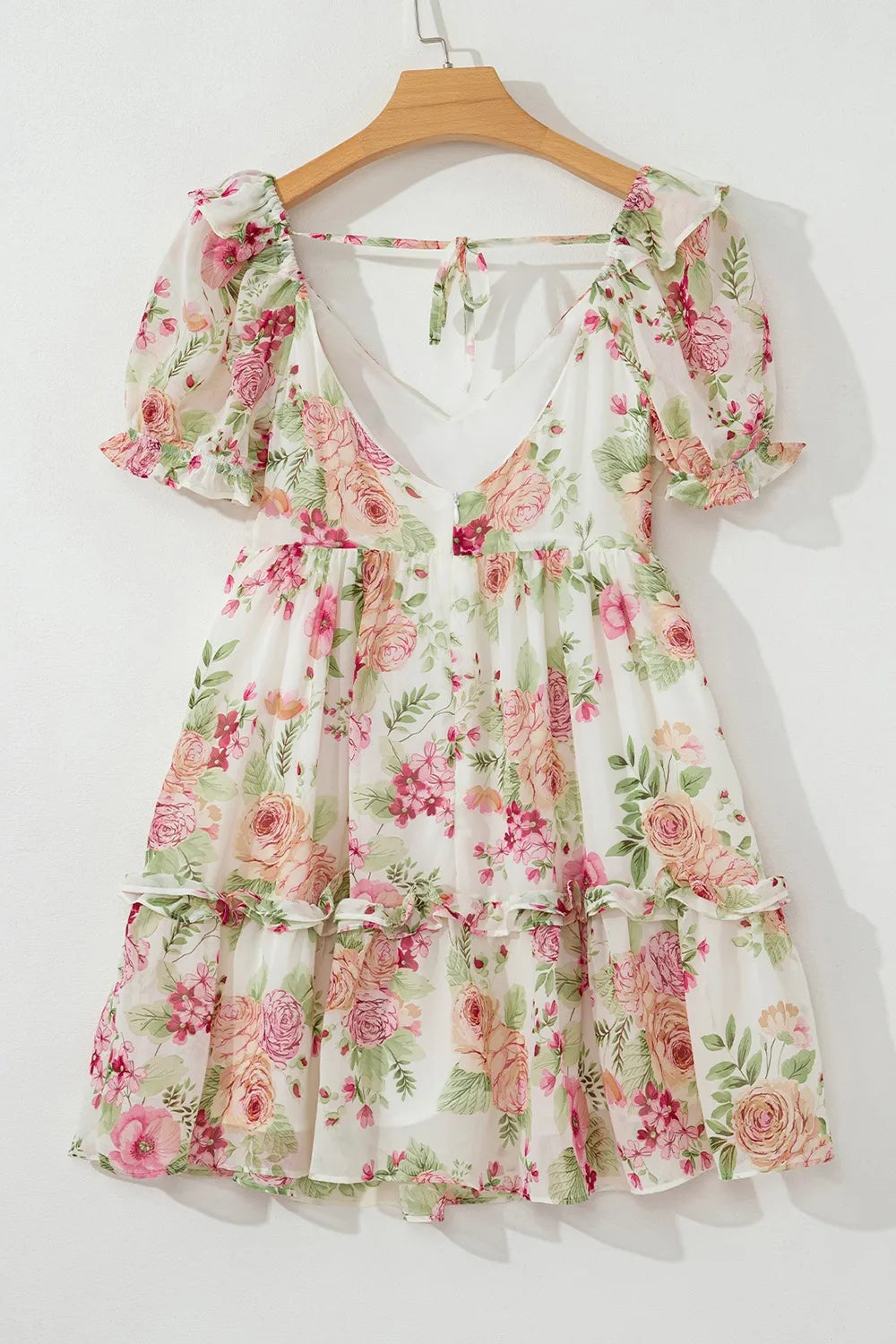 Floral Mini Dress Bubble Sleeve Sweetheart Neck Ruffle Zipper Lightweight b3add4c9-35e9-490e-9874-0ab5eea0edfd-Max-Origin Trendsi