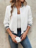 Textured Jacket Zip Up Long Sleeve Outwear White b3b6aeea-f176-4428-aeff-79e08b9a5f6f-Max Trendsi