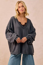 BiBi Womens Sweatshirt Ash Black Mineral Washed French Terry Oversized Top b3b91c7efcc744cd99d1f3fa9c281cec-Max-Origin Trendsi