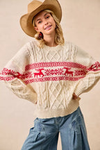 BiBi Christmas Womens Sweater Ivory Red Cable Knit Knit Pullover b3c19b90c1cd447cbefe8a32ddb4c9f5-Max-Origin Trendsi