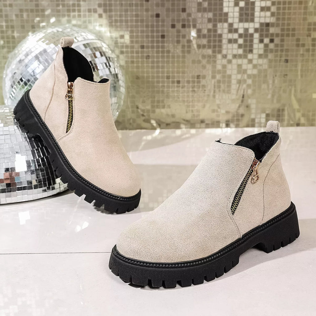 Women's Ankle Boots Faux Suede Round Toe Side Zip Mid Heels Shoes b3c4c0c721944826b36f5e83ca7b7b9b-Max-Origin Trendsi