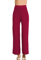 Zenana Ribbed High-Waisted Wide-Leg Viscose Sweater Pants