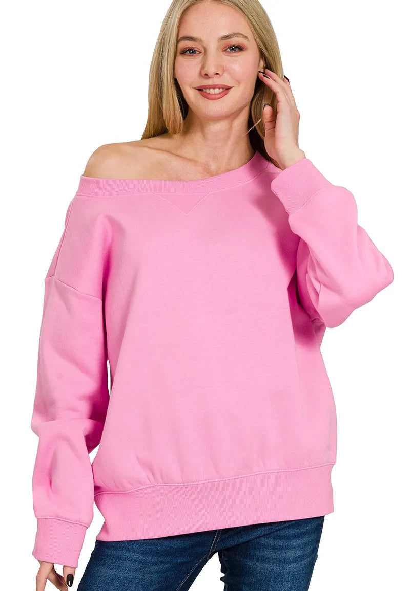 Zenana Fleece Boat Neck Sweatshirt
