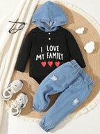 Children's "I Love My Family" Hoodie and Jeans Set
