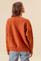 SO ME Womens Sweater Brick Orange Embroidered Flower Cable Knitted b3d5bfb6d83c4cae97dc6056936c6439-Max-Origin Trendsi