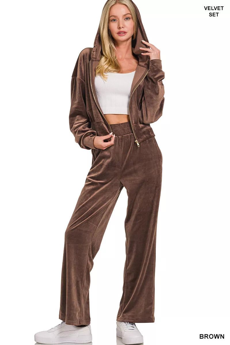 Zenana Womens Outfit Set Velvet Brown Zip Up Hoodie and Pants b3d760fe-aa39-4dc9-b0b7-030e730ccddc-Max-Origin Trendsi