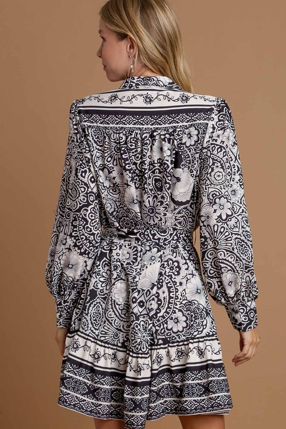 Umgee Mini Dress Black Floral Border Print Tie Waist Long Sleeve Belted b3e12e61-6d9d-4fda-80f5-7be2b671dadc-Max Trendsi