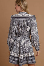 Umgee Mini Dress Black Floral Border Print Tie Waist Long Sleeve Belted b3e12e61-6d9d-4fda-80f5-7be2b671dadc-Max Trendsi