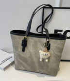 Contrast Strap Tote Bag - Medium Size, PU Leather, Imported