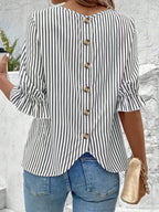 Women's Blouse Striped Round Neck Half Sleeve Casual Back Buttoned b3ec2f32-aa50-4222-94de-eeac3a71c474-Max-Origin Trendsi