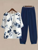Printed Half Sleeve Top and Pants Two-Piece Set