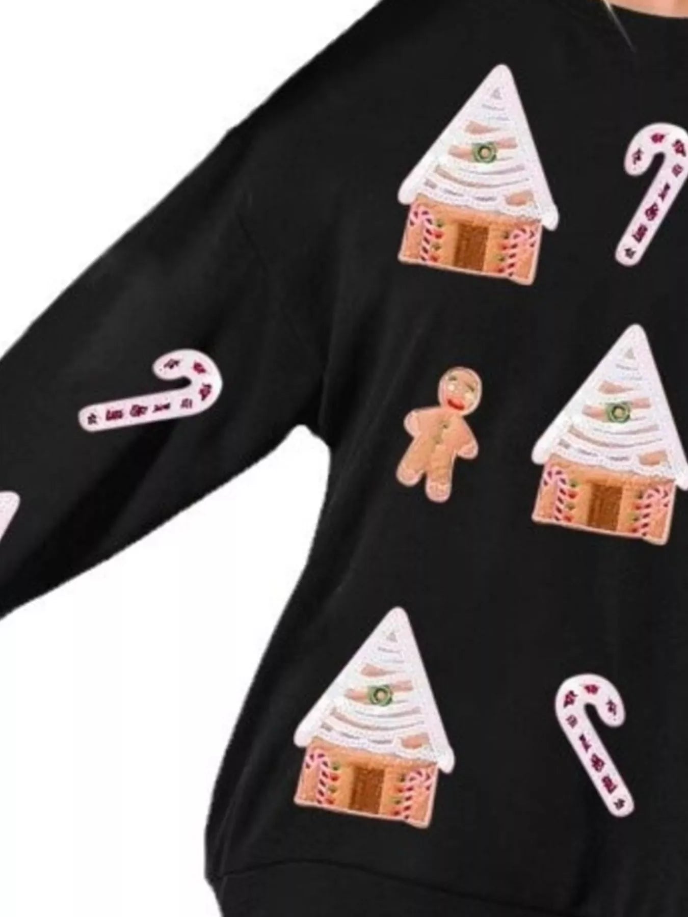 Christmas Women's Sweatshirt Gingerbread House Sequin Pullover b3f5def6-6ab7-456c-8700-1ff9d1e19265-Max-Origin Trendsi