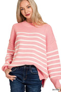 Zenana Oversized Striped Sweater Womens Dark Pink Exposed Seam DK PINK b3fc0e9c08ea403da732620dadf49234-Max-Origin Trendsi
