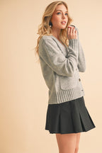 Aemi + Co Cardigan Gray Knit Ribbed Hem V-Neck Long Sleeve Pocketed b4155612-e7ee-49a6-9f5f-47773938fec2-Max Trendsi