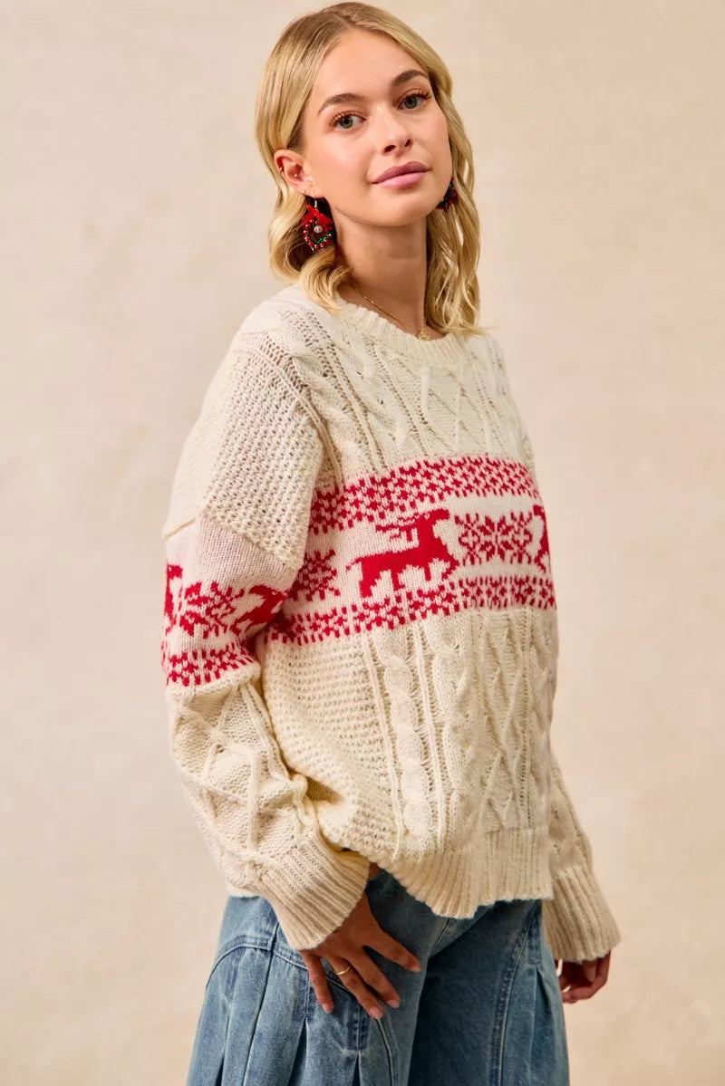 BiBi Christmas Womens Sweater Ivory Red Cable Knit Knit Pullover b418efe9a029446ba498c7d308815096-Max-Origin Trendsi