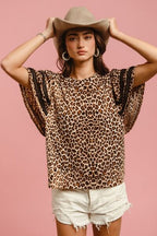 Bibi Leopard Print Blouse Crochet Trim Short Sleeve Top b425e4e8-fa3d-4936-a362-70a2386f4a55-Min Trendsi