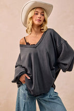 BiBi Womens Sweatshirt Ash Black Mineral Washed French Terry Oversized Top b42b8cd01fab47749677ac3460d5af9f-Max-Origin Trendsi