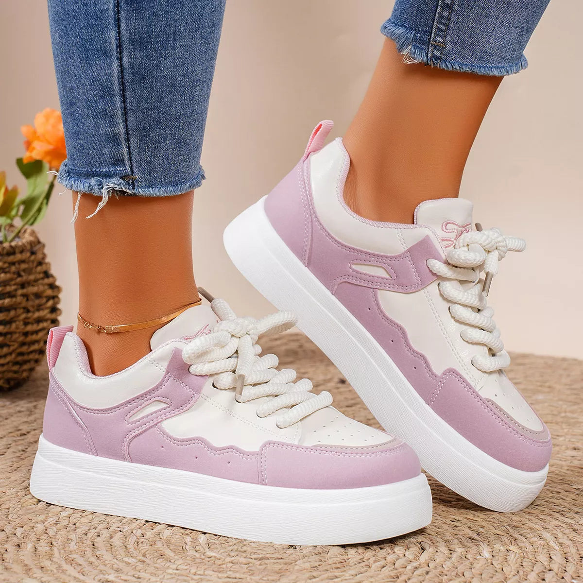 Women's Sneakers Round Toe Platform Mid Heels Casual Shoes Pink b431ffe9b38c4a4f89b28a1f788764bf-Max-Origin Trendsi