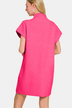 Zenana Sweater Mini Dress Knit Short Sleeve Hot Pink High Neck Patch Pocket b4352127-37e9-4c9c-9329-e4726a6026f0-Max Trendsi