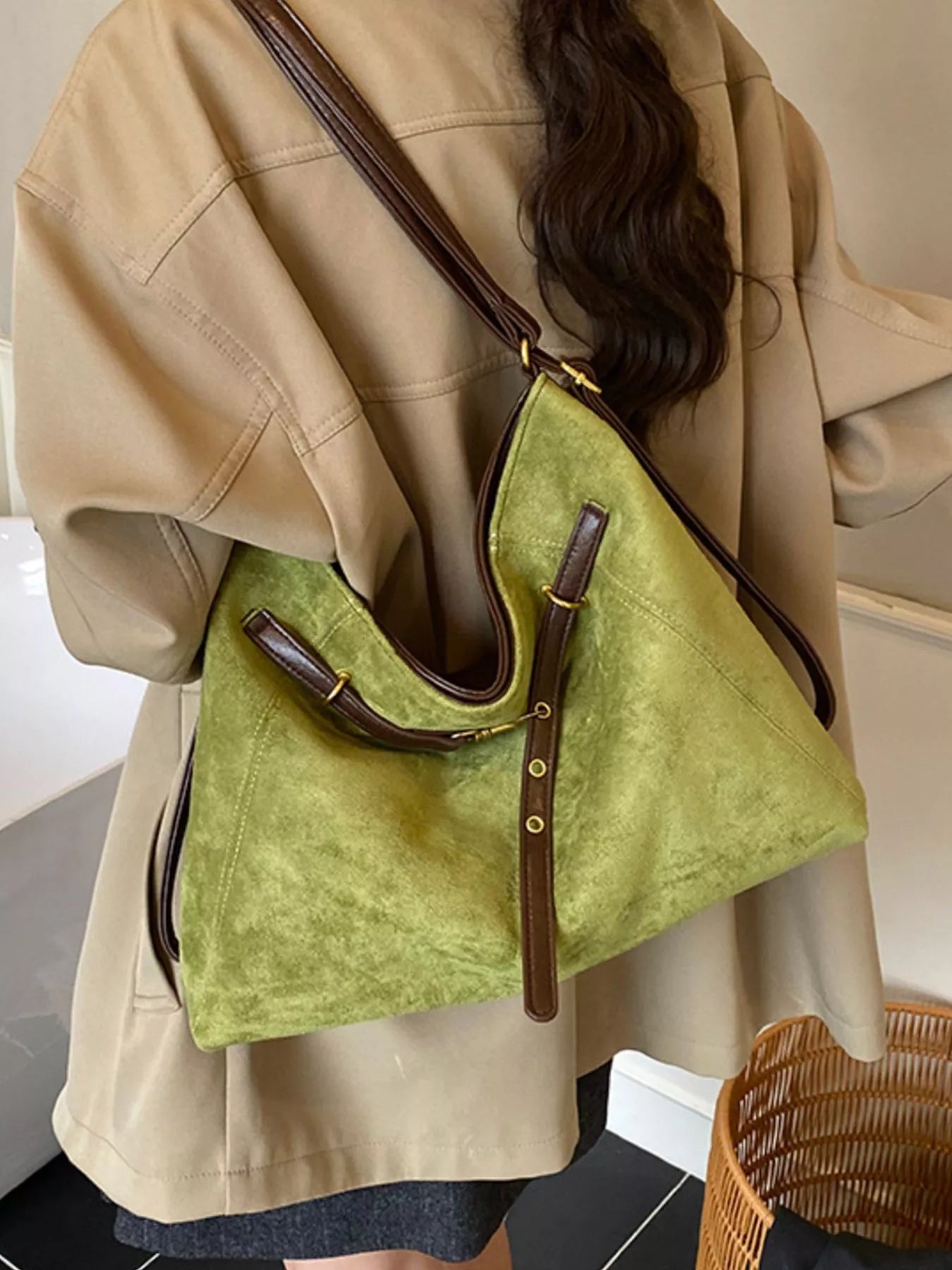 Womens Suede Tote Bag Large Handbag b4480cd6-3acd-4a44-b534-4e319f93e65d-Max-Origin Trendsi