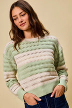 SO ME Women Sweater Openwork Round Neck Wide Stripe Textured Top b4484edc-c336-43b5-b67a-a6611219a1e1-Max-Origin Trendsi