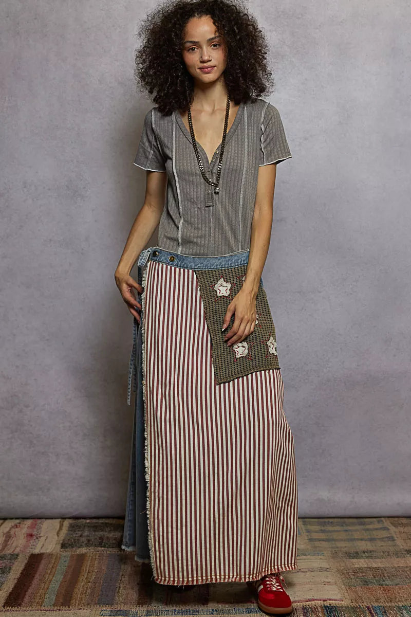 POL Women T-shirt V-Neck Short Sleeve Top with Stitch Seam Detail Gray b450a013-5303-486d-aae0-9f455cb7e5c2-Max-Origin Trendsi