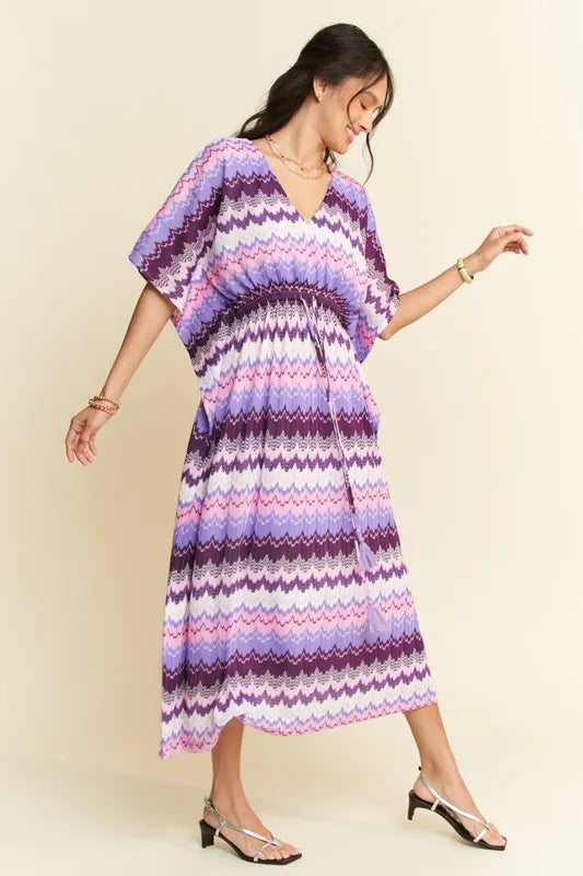 Davi & Dani Midi Dress Lilac Multi Color Wavy Tie Waist Flowy Sleeve b45e0011d934493b84f8755c7531e4b0-Max-Origin Trendsi