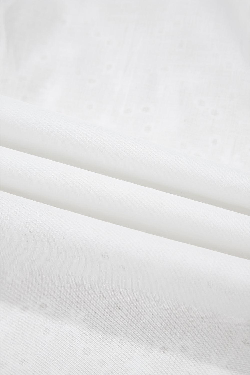 White Shirt Embroidered Eyelet Collared Neck Long Sleeve Blouse 100% cotton