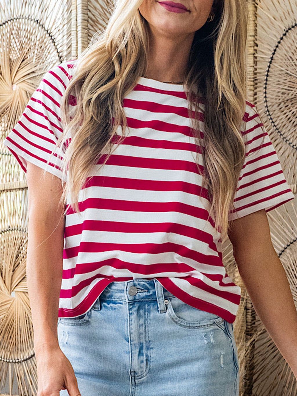 Striped Patchwork Round Neck T-Shirt