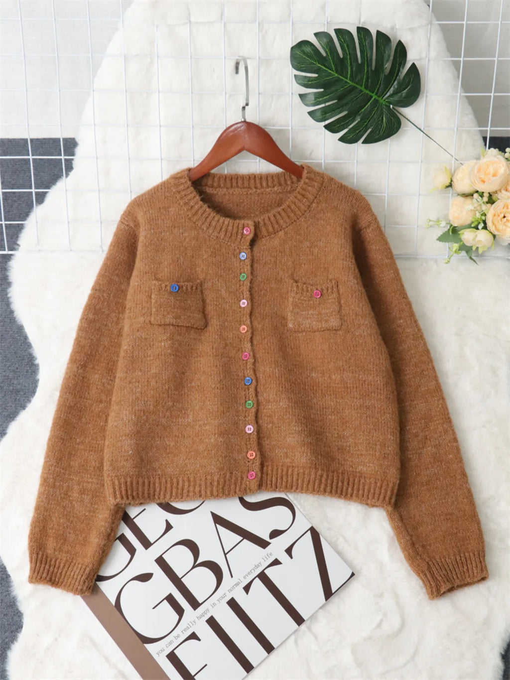 Women's Cardigan Colorful Button-Up Ribbed Hem with Chest Pocket b46c9e6d88ae4076812e822d8bd92895-Max-Origin Trendsi