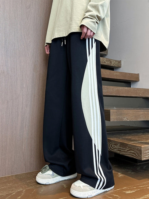 Men's Plus Size Striped Wide Leg Casual Pants with Drawstring Waist