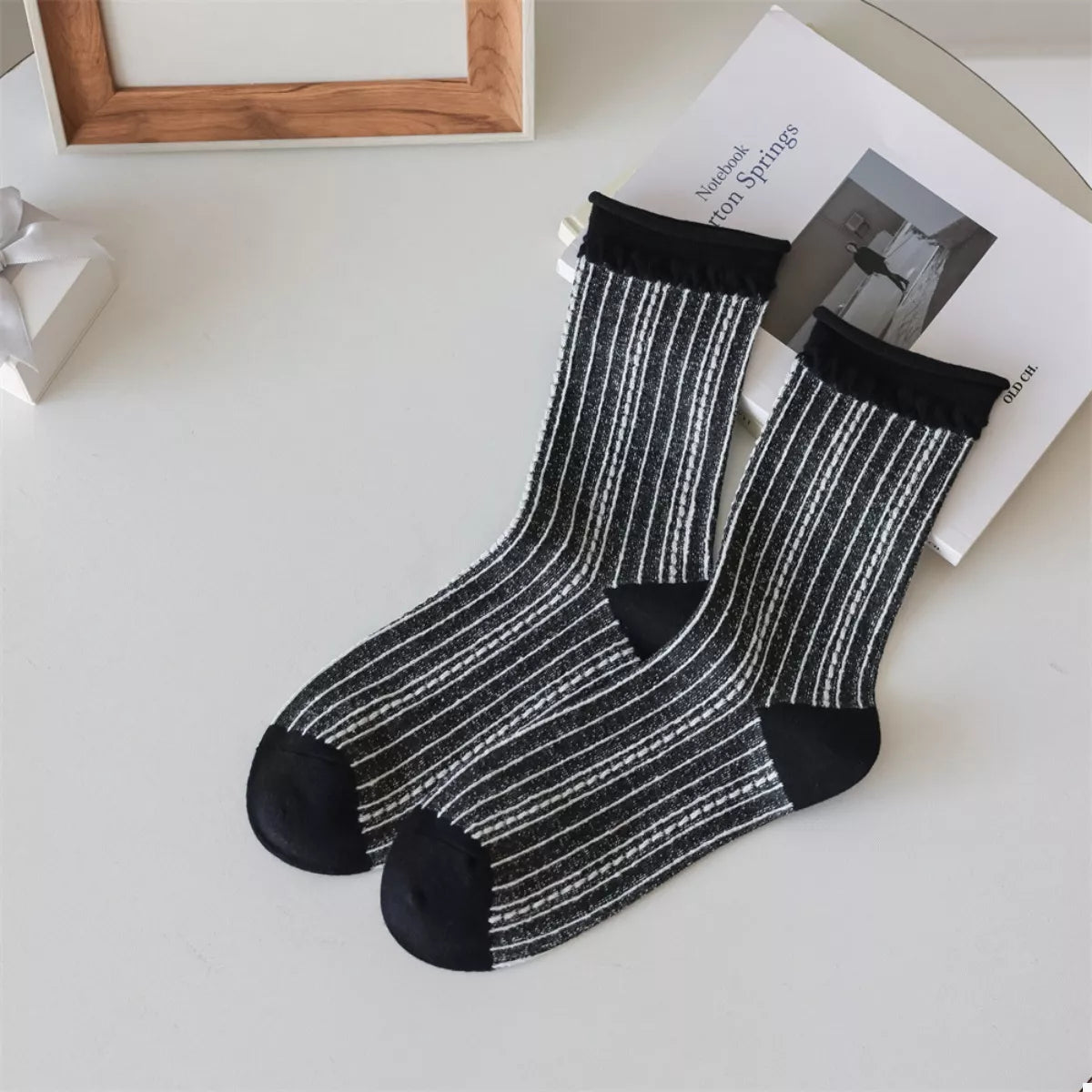 Women's Crew Socks Cotton Two-Tone Knit Style A One Size b4922d7c-d7de-4e81-9949-7b3b122e3285-Max-Origin Trendsi