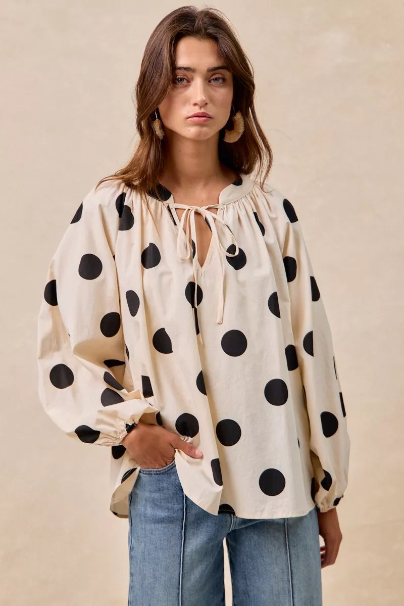 BiBi Womens Blouse Polka Dot Exaggerated Balloon Long Sleeves Top b4962452de8c469fbc9be0733ef0dc7a-Max-Origin Trendsi