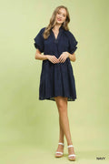 Umgee Textured Tiered Ruffle Collar Mini Dress