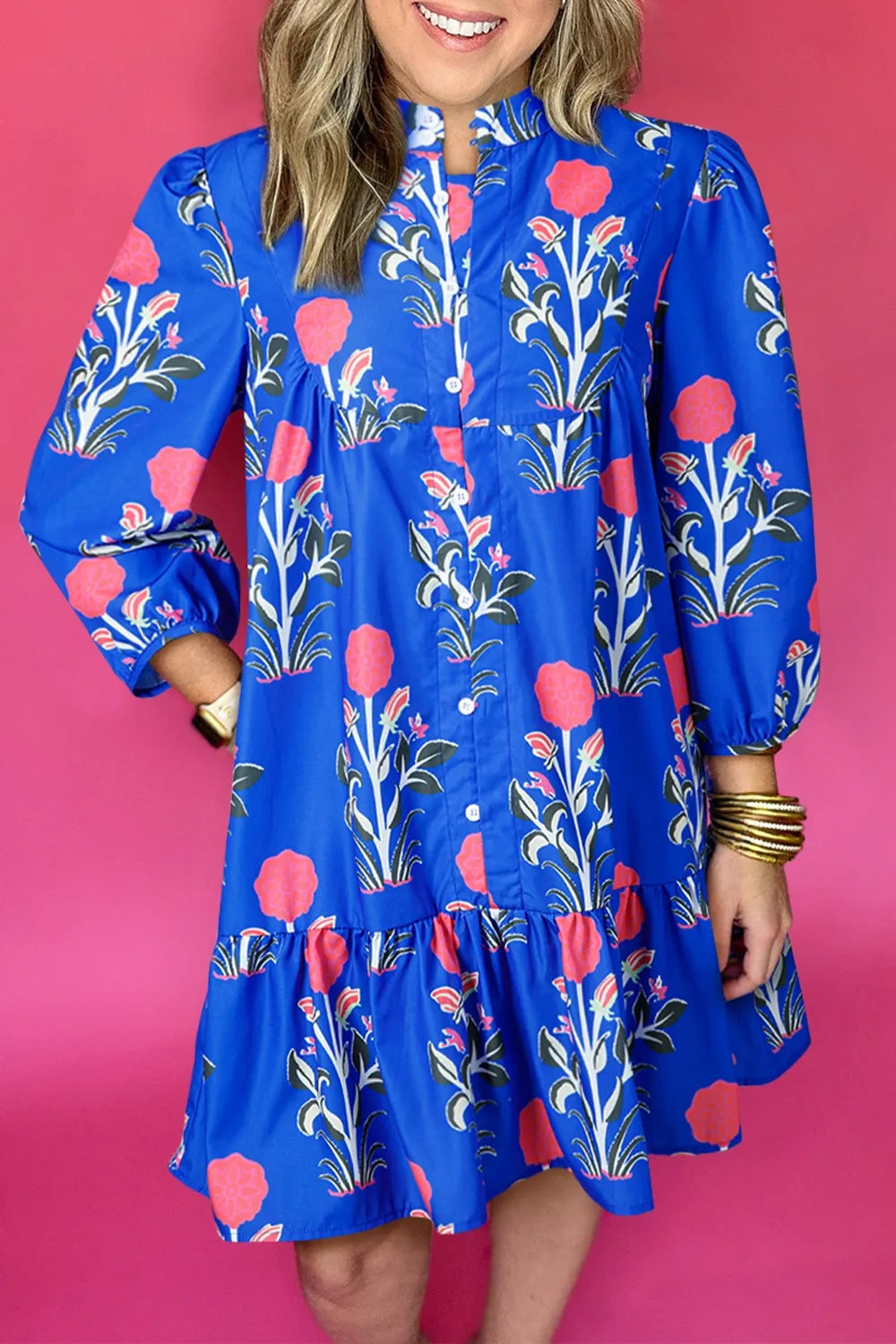Mini Dress Royal Blue Floral Print Long Sleeve Ruffle Hem Buttoned Royal Blue b49a93ad-2b51-46c4-8d06-21ab04e7da71-Max-Origin_71c09d7f-bd19-4143-9175-dfd06c9f9ae9 Trendsi