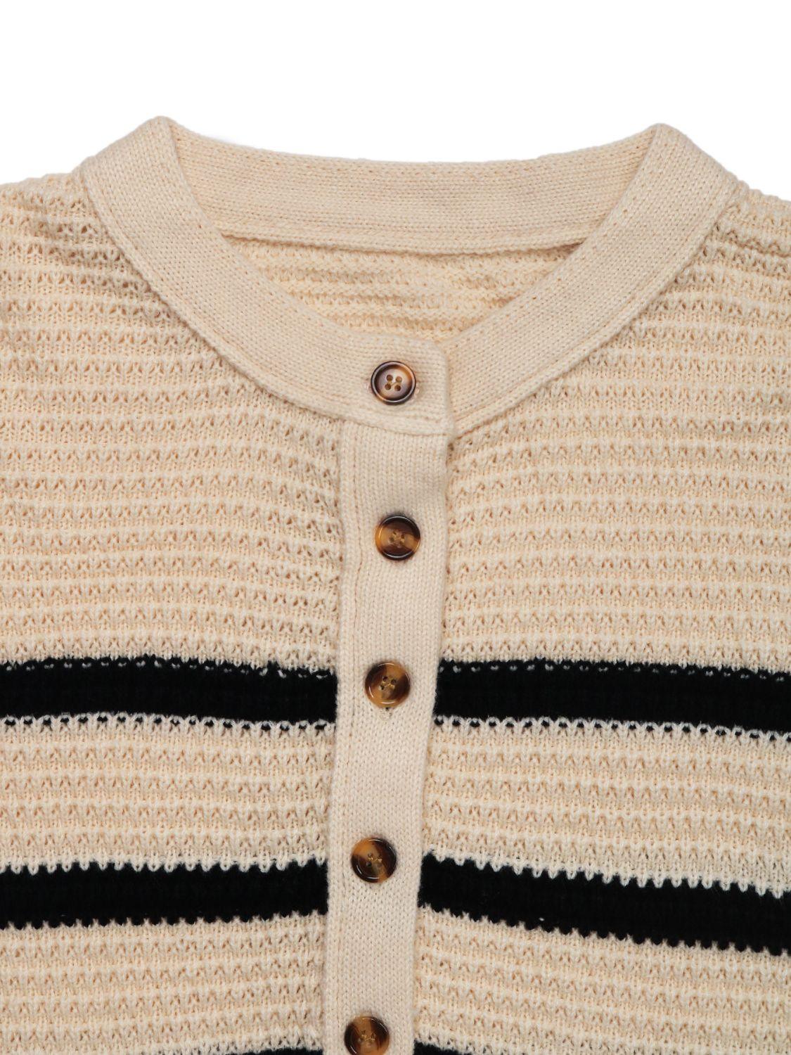 Perfee Striped Sweater Half Button Long Sleeve Knitwear b4a11dae-48d5-45e8-a465-669256e8eb8e-Max Trendsi