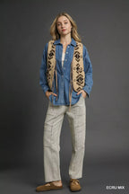 Umgee Womens Vest Sherpa Tie-Front Ecru Mix Geometric Patterned Pocketed b4aa7a1f-4f2c-4e8a-9b63-9fbff6d94f4c-Max-Origin Trendsi