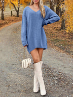 V-Neck Sweater Knit Dress Oversized Dropped Shoulder Sweater Dress b4adddb3-4ea9-4edf-b1cc-2a92604d3de4-Max Trendsi