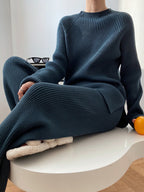 Women Sweater Set Mock Neck Raglan Sleeve Top and Pants 2 Pcs Set b4d2611e-f237-4cc2-86fd-4dab136b0941-Max Trendsi