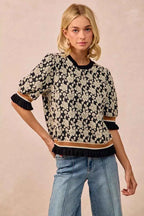 BiBi Women Knit Top Textured Rose Black Gray Contrast Banded Puff Sleeve b4e2543e-bcd2-4650-b125-4ec83ad43534-Max-Origin Trendsi