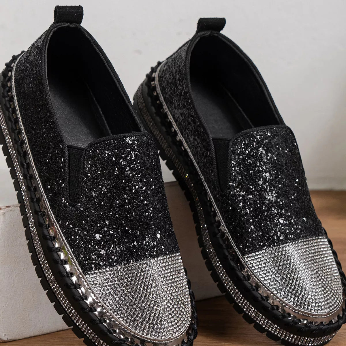 Rhinestone Sequin Round Toe Platform Loafers b4e9b5bef1744593a705c4e676546eb6-Max-Origin Trendsi