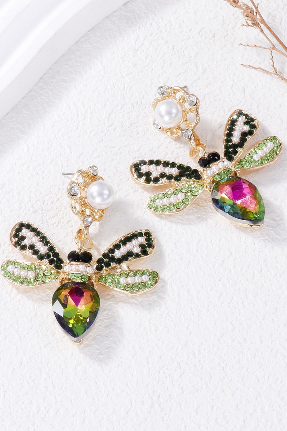 Dangle Earrings Bee Natural Stone Alloy Women Fashion Jewelry Green One Size b4ec6ed1-5a2b-40b1-bf60-18b60212e987-Max Trendsi