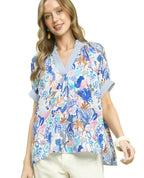 Umgee Mix Boho Printed V-Neck Top