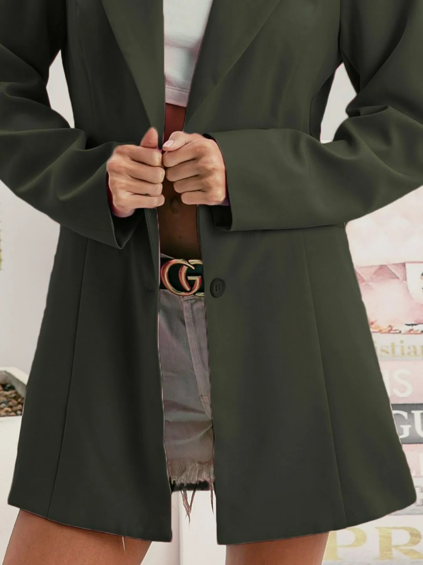 BiBi Women's Blazer Olive Single Breasted Peaked Lapel Buttoned b505216d-1e29-4f6f-a12f-5a55a1b20448-Max-Origin Trendsi