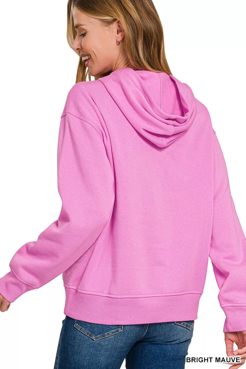 Zenana Fleece Womens Hoodie Bright Mauve Kangaroo Pocket Top b507ec1a-a037-438b-9302-5cf9cba48eed-Max-Origin Trendsi